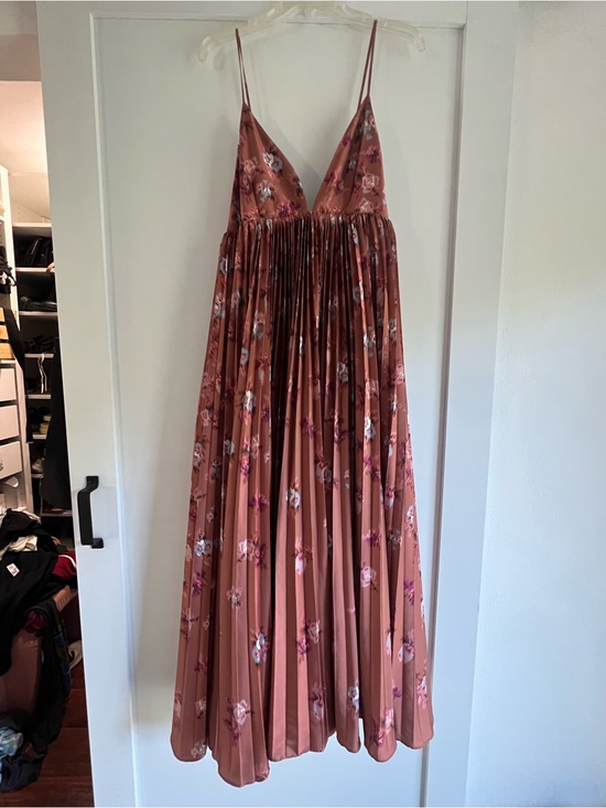 BHLDN Dresses & Skirts - BHLDN Brown Pleated Floral Maxi Dress